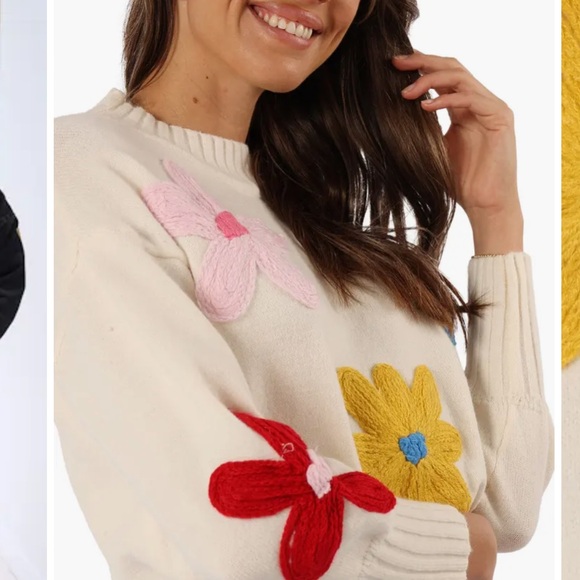 Petal & Pup Raelynn Embroidered Flower Sweater cream bohemian cottage - Picture 2 of 8